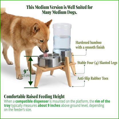 ZPirates adjustable bamboo dog food dispenser platform perspective view