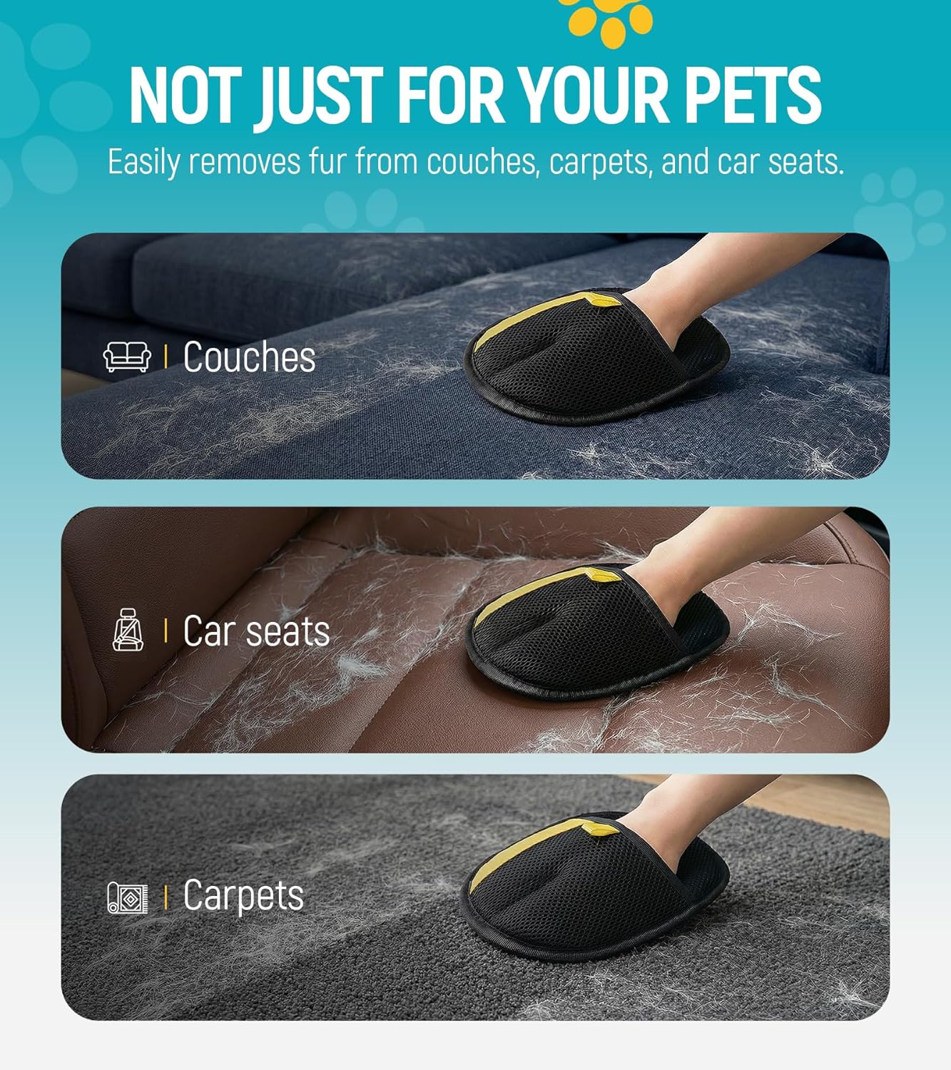Removing stubborn dog hair from car seat fabric using mitt
