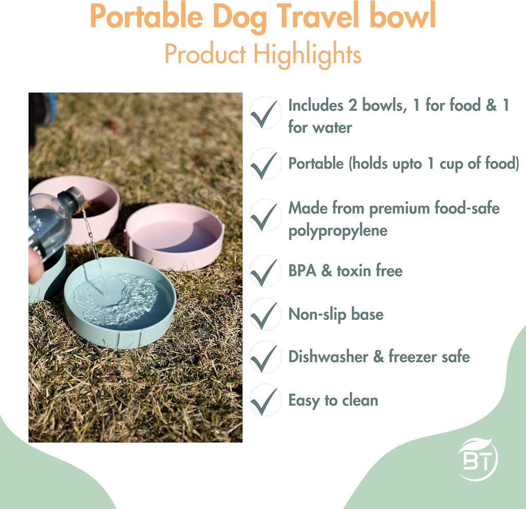 BPA free food grade plastic pet travel bowl set with matching securing band