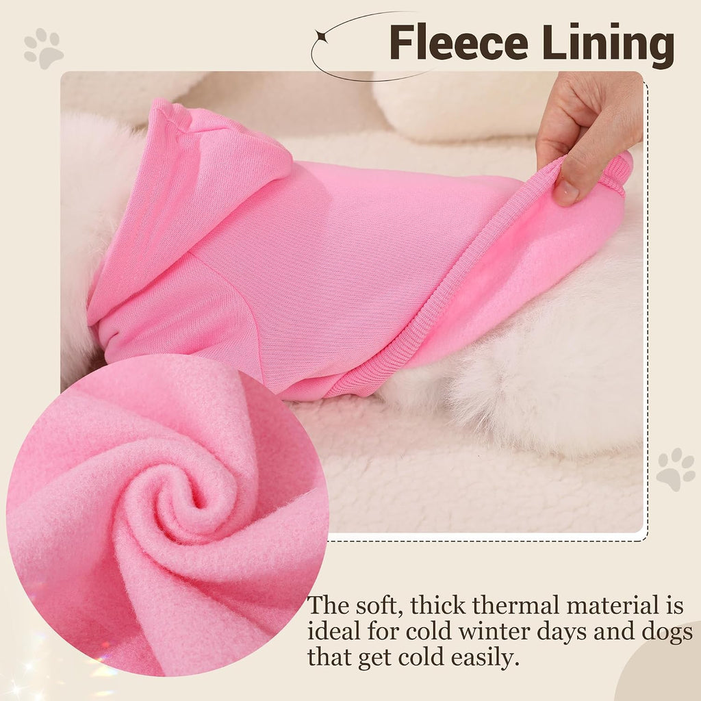Two piece imported pink and rose pet hoodies laid flat side view