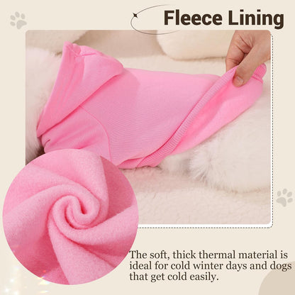 Two piece imported pink and rose pet hoodies laid flat side view
