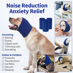 Nanaki quiet head cover sleeve wrapped on a golden retriever ear protection