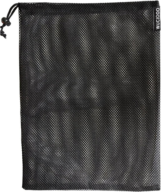 Giantree mesh drawstring bag 2 pack front view showcasing heavy duty black polyester material for pond pump protection.