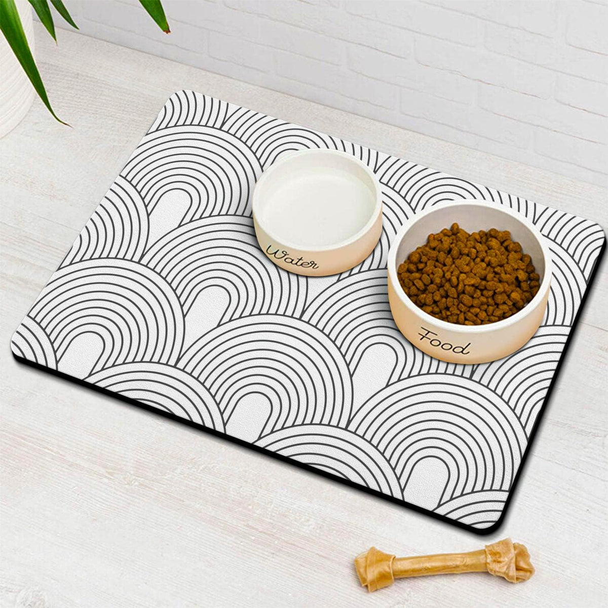Ayiashiab absorbent dog food mat top view with boho pattern