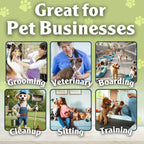 Authentic USA imported pet mess cleanup clumping powder bag displayed alongside broom