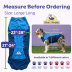 Surgi Snuggly antimicrobial dog onesie side profile showing blue fabric coverage
