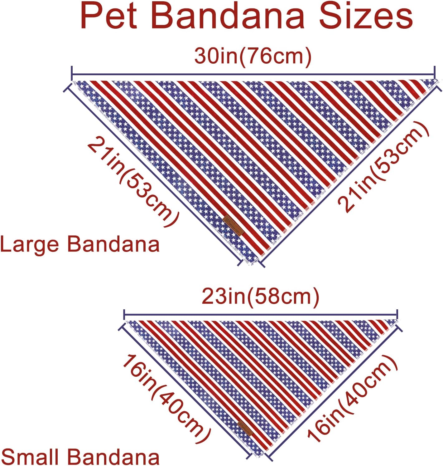 Adjustable red white and blue dog bib scarf laid flat on a clean background