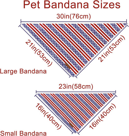 Adjustable red white and blue dog bib scarf laid flat on a clean background
