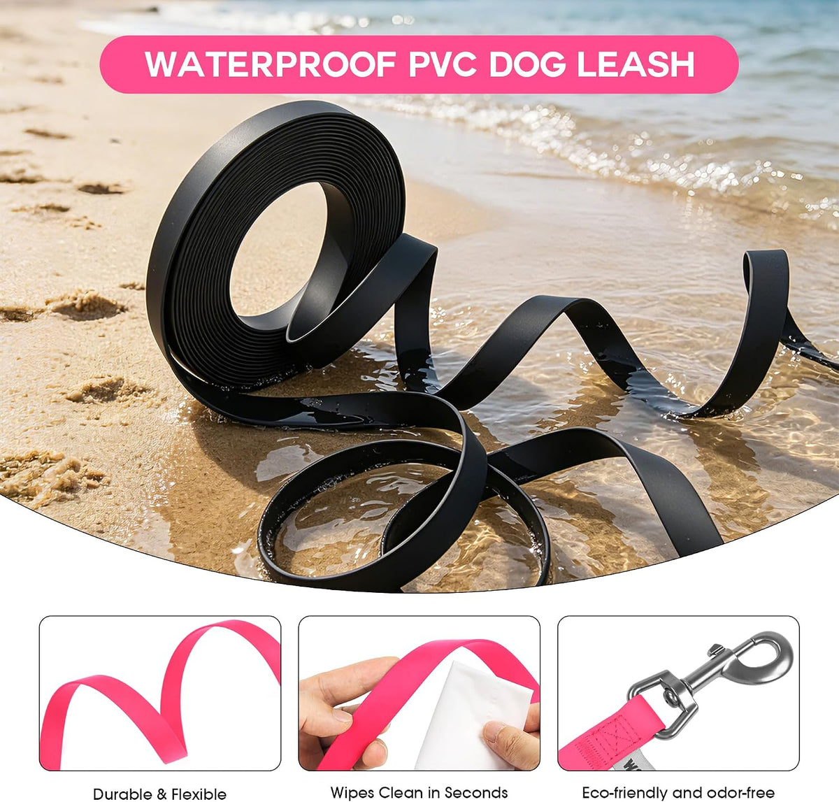 Heavy duty zinc alloy 360 degree rotating buckle on a pink dog lead.