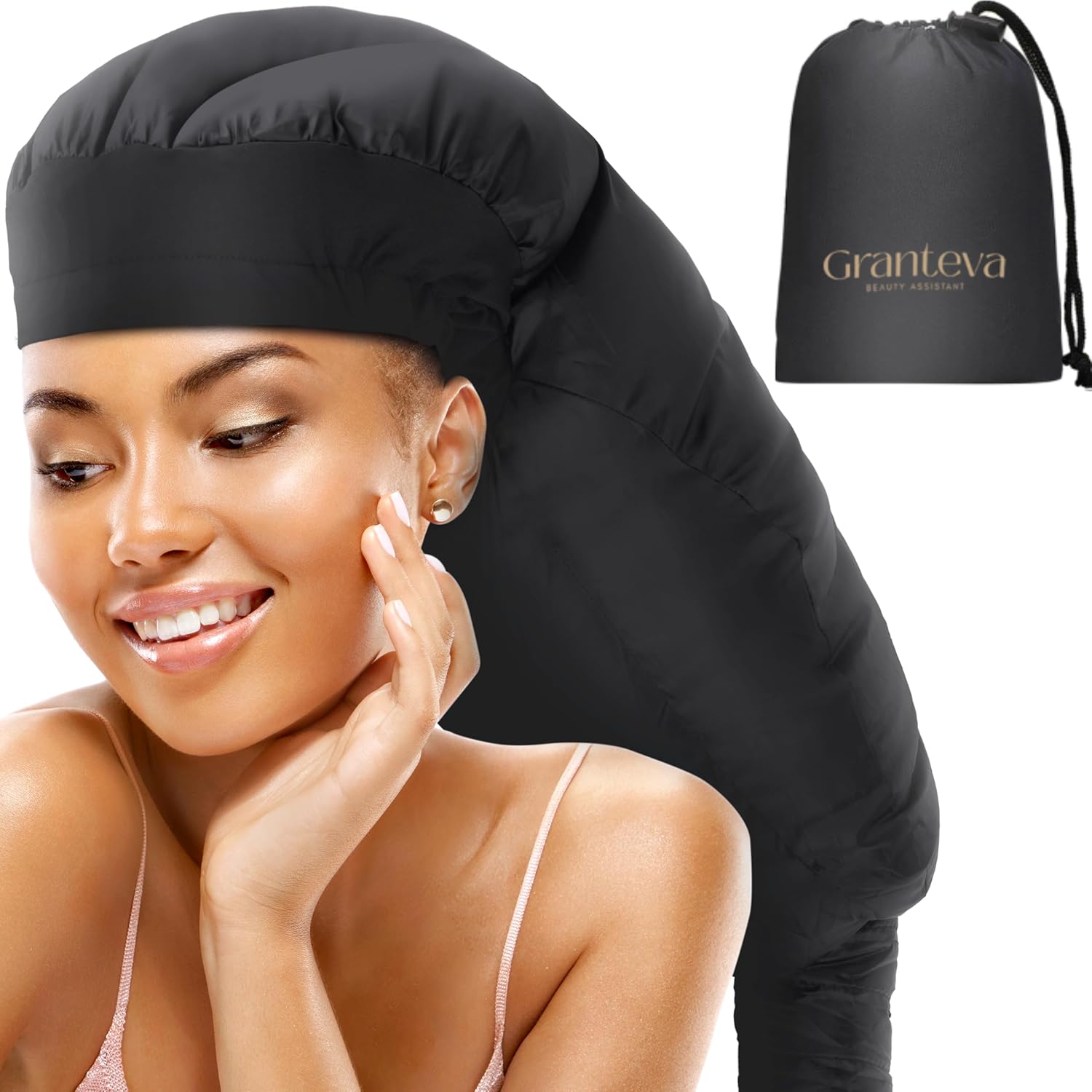 Granteva large hooded hair dryer bonnet attachment front view showing the integrated black headband.
