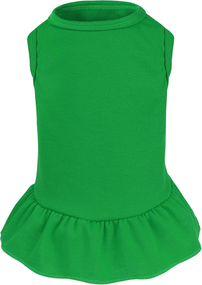 Choyaxo dog dress front view showing the dark green solid color sleeveless top