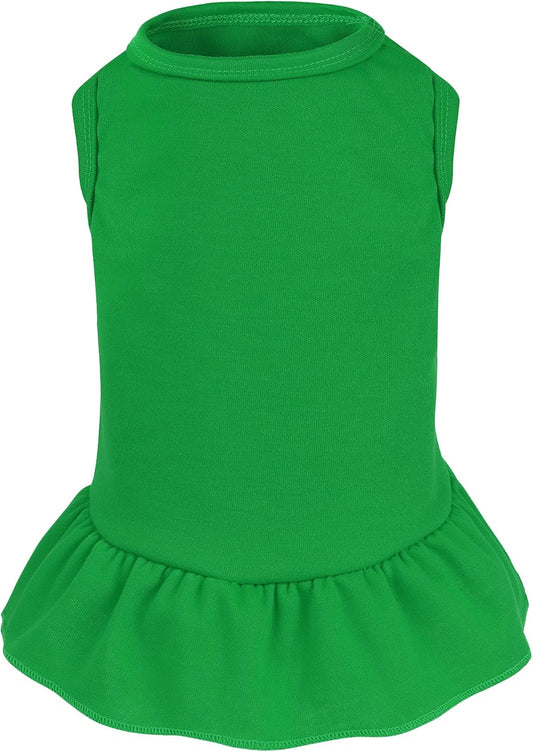 Choyaxo dog dress front view showing the dark green solid color sleeveless top