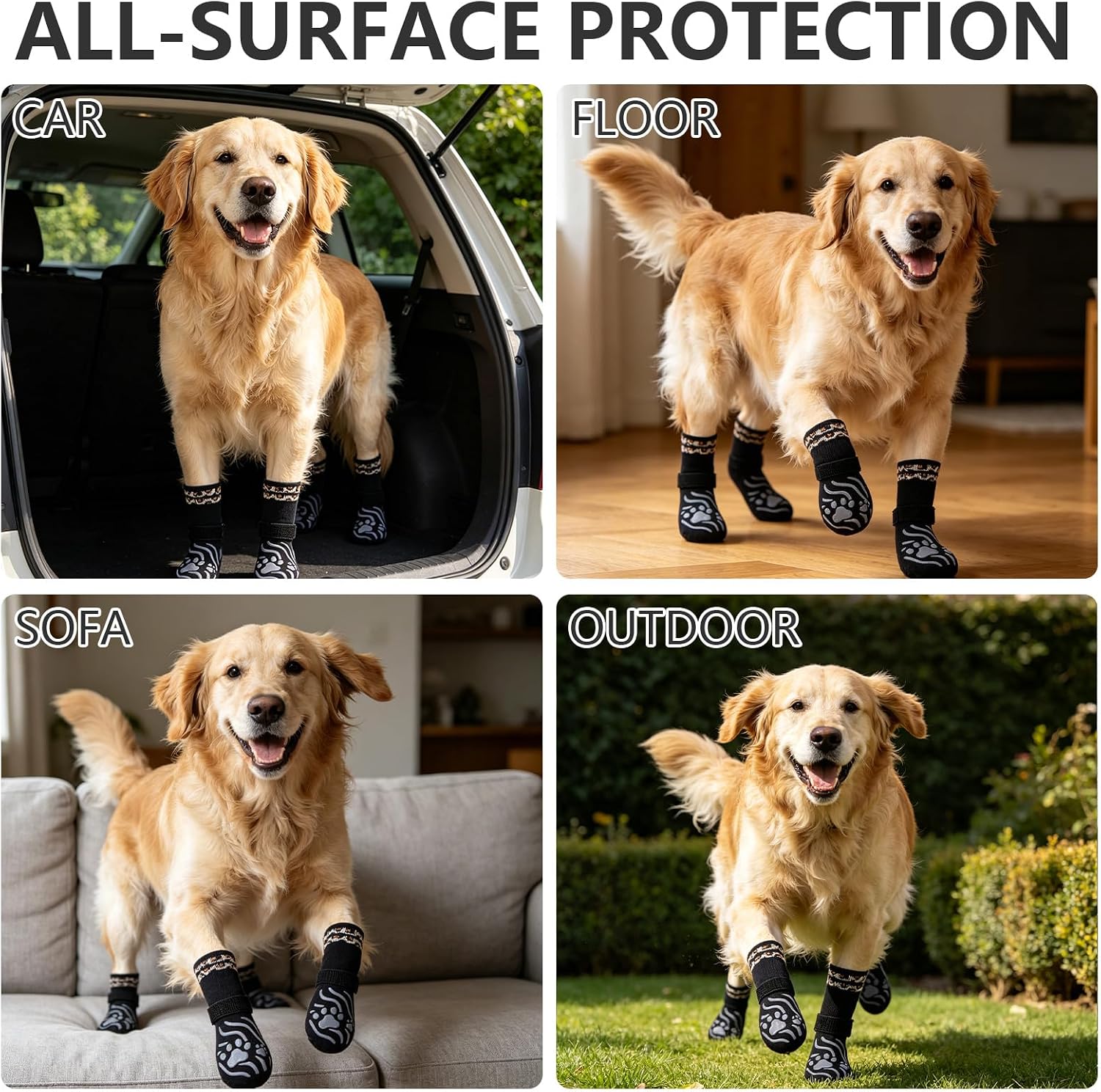 Senior dog enjoying stability with anti-slip traction control socks