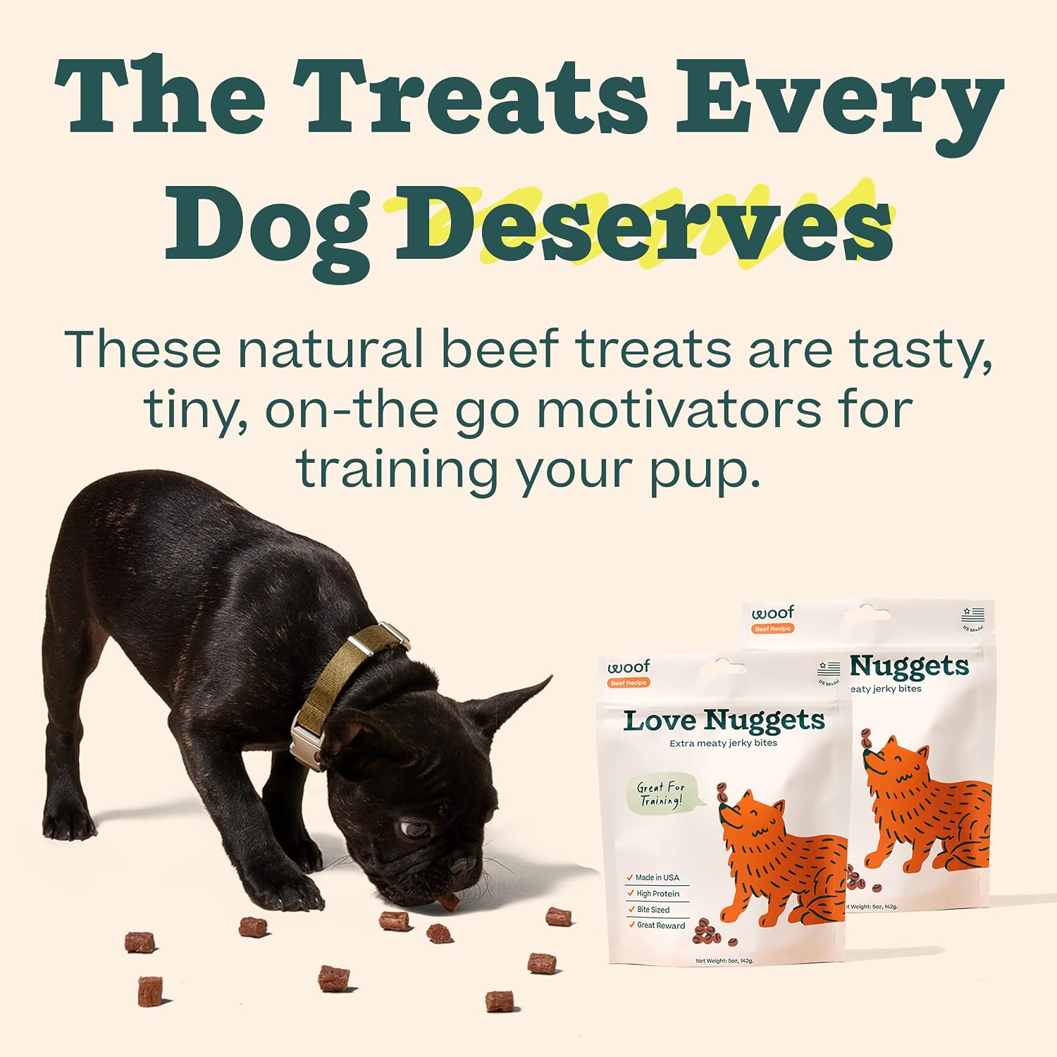 High protein Woof Love Nuggets beef recipe dog treats