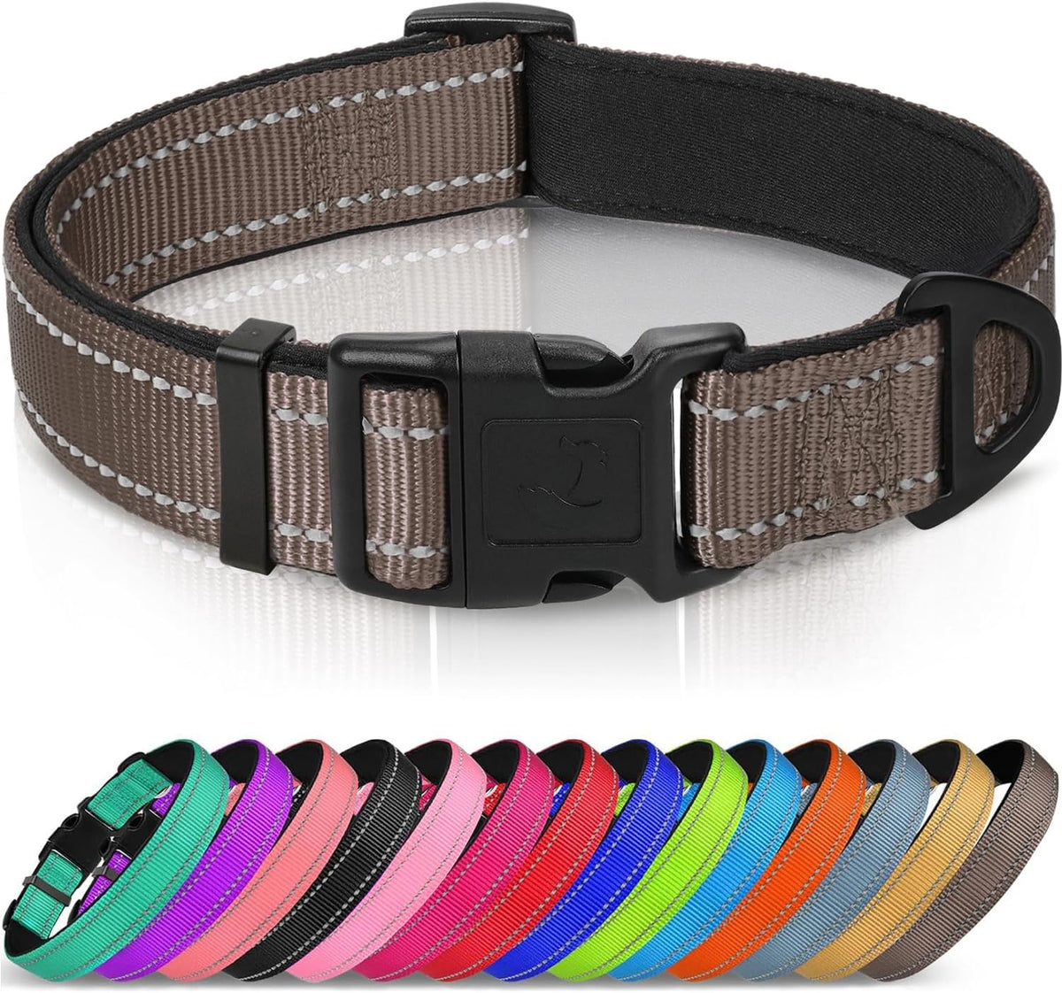 Joytale Reflective Dog Collar, Soft Neoprene Padded, Metal D-Ring, Nylon Pet Collar Adjustable for Large Dogs, Teal, L - Image 11