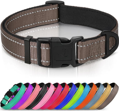 Joytale Reflective Dog Collar, Soft Neoprene Padded, Metal D-Ring, Nylon Pet Collar Adjustable for Large Dogs, Teal, L - Image 11