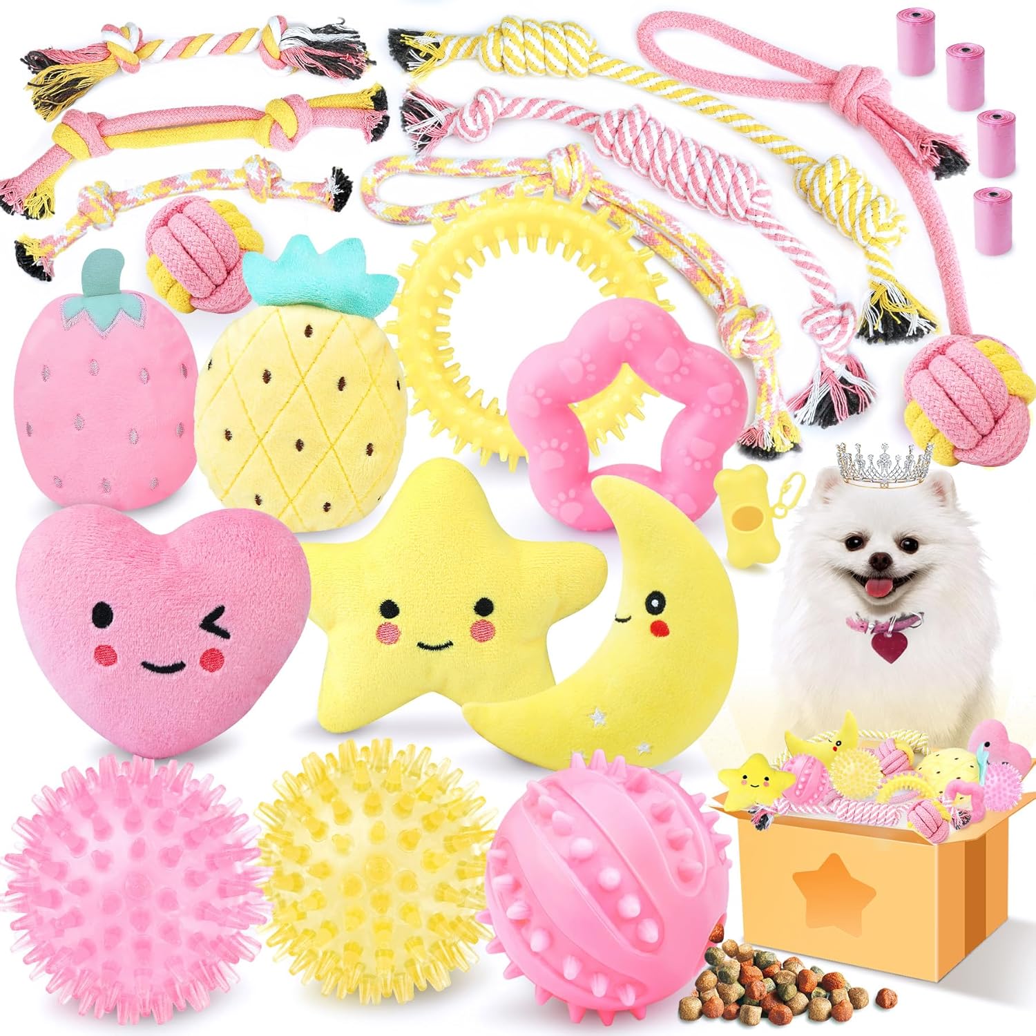 XIUGOAL Pink Puppy Toys for Boredom - 23 Pack Puppy Chew Toys for Teething, Interactive Dog Toys for Puppies, Cute Small Dog Toys with Treat Ball, Squeaky Dog Chew Toys and Ropes - Image 9