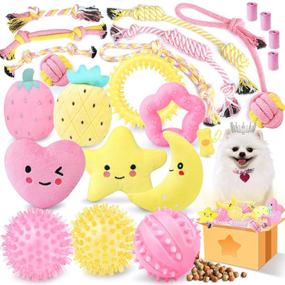 XIUGOAL Pink Puppy Toys for Boredom - 23 Pack Puppy Chew Toys for Teething, Interactive Dog Toys for Puppies, Cute Small Dog Toys with Treat Ball, Squeaky Dog Chew Toys and Ropes - Image 9