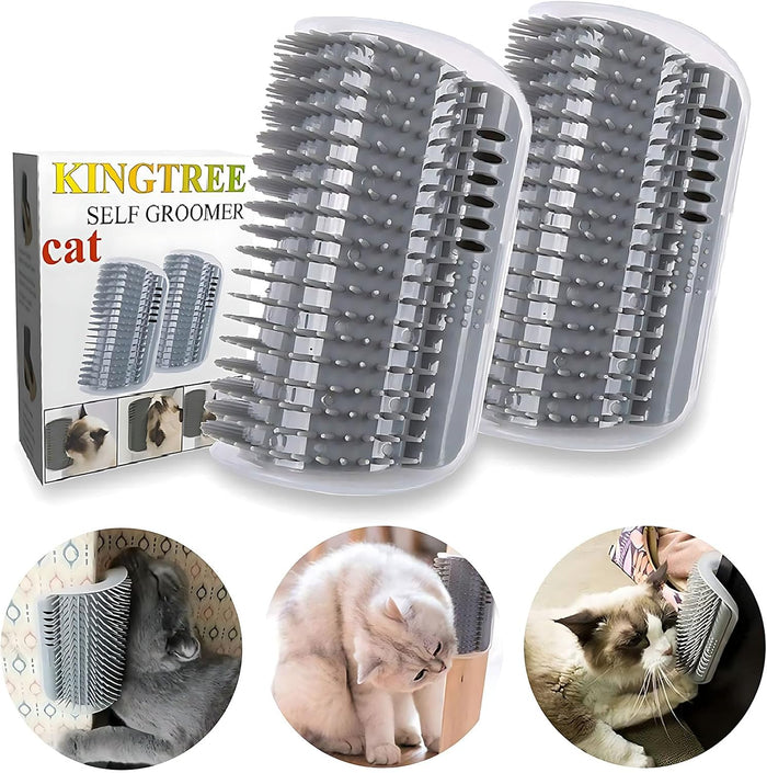Kingtree Cat Wall Scratcher Self Groomer with Catnip, 2PCS Softer Cat Corner Brush Face Scratchers, Wall Corner Groomer Self Grooming Massage Combs for Long & Short Fur Cats - Image 1