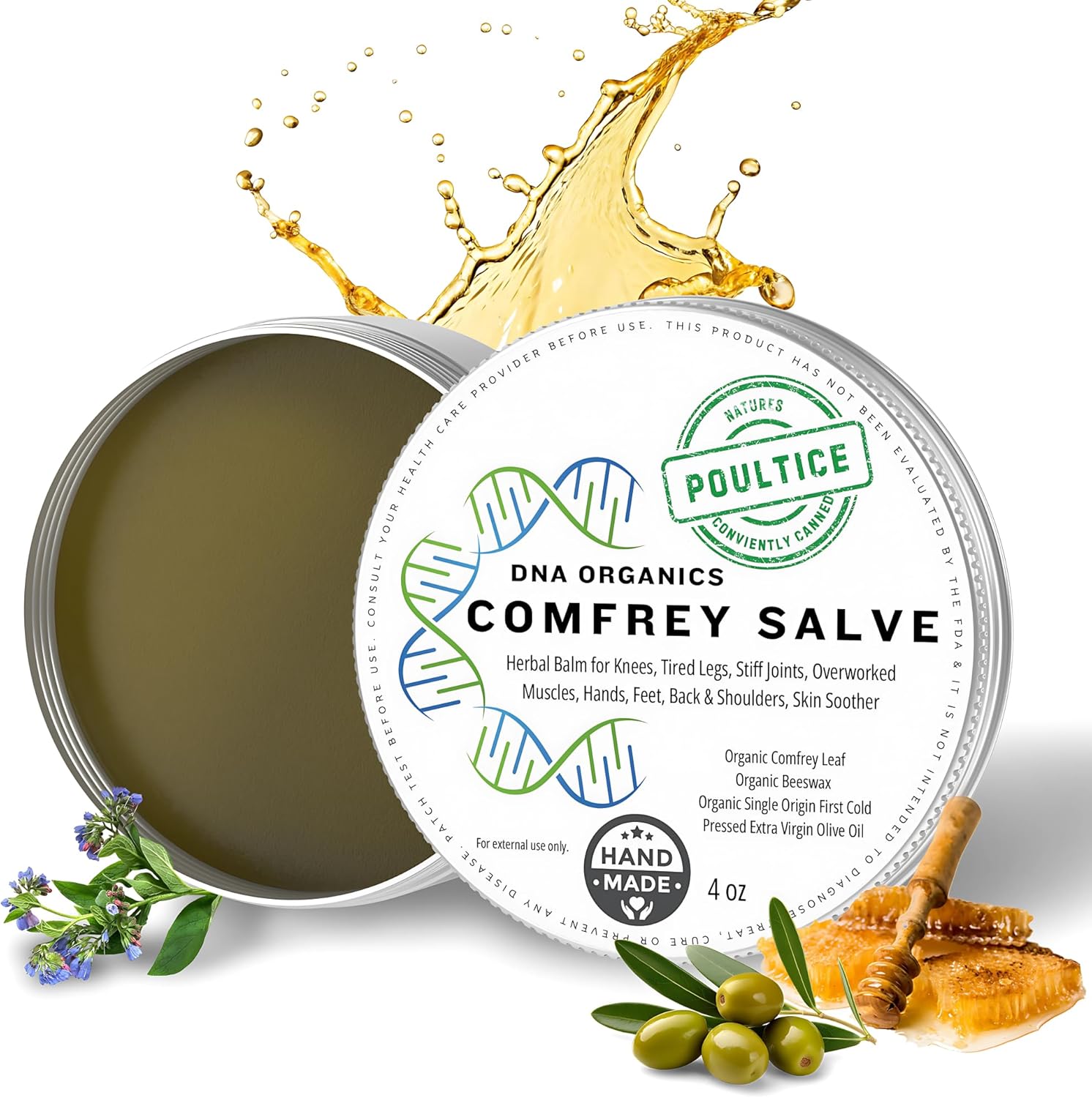 Wild Castle DNA Organics Comfrey Salve 4 Ounce front view organic herbal ointment