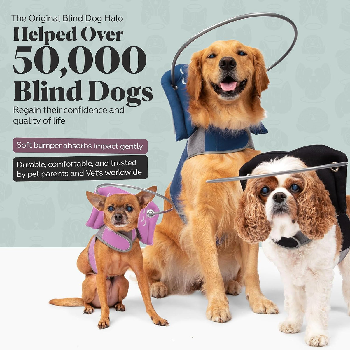 Side profile of Muffin's Halo blind dog guide device