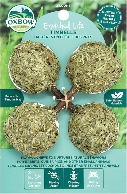 Oxbow Enriched Life Timbells front packaging view showing two count small animal chew toys