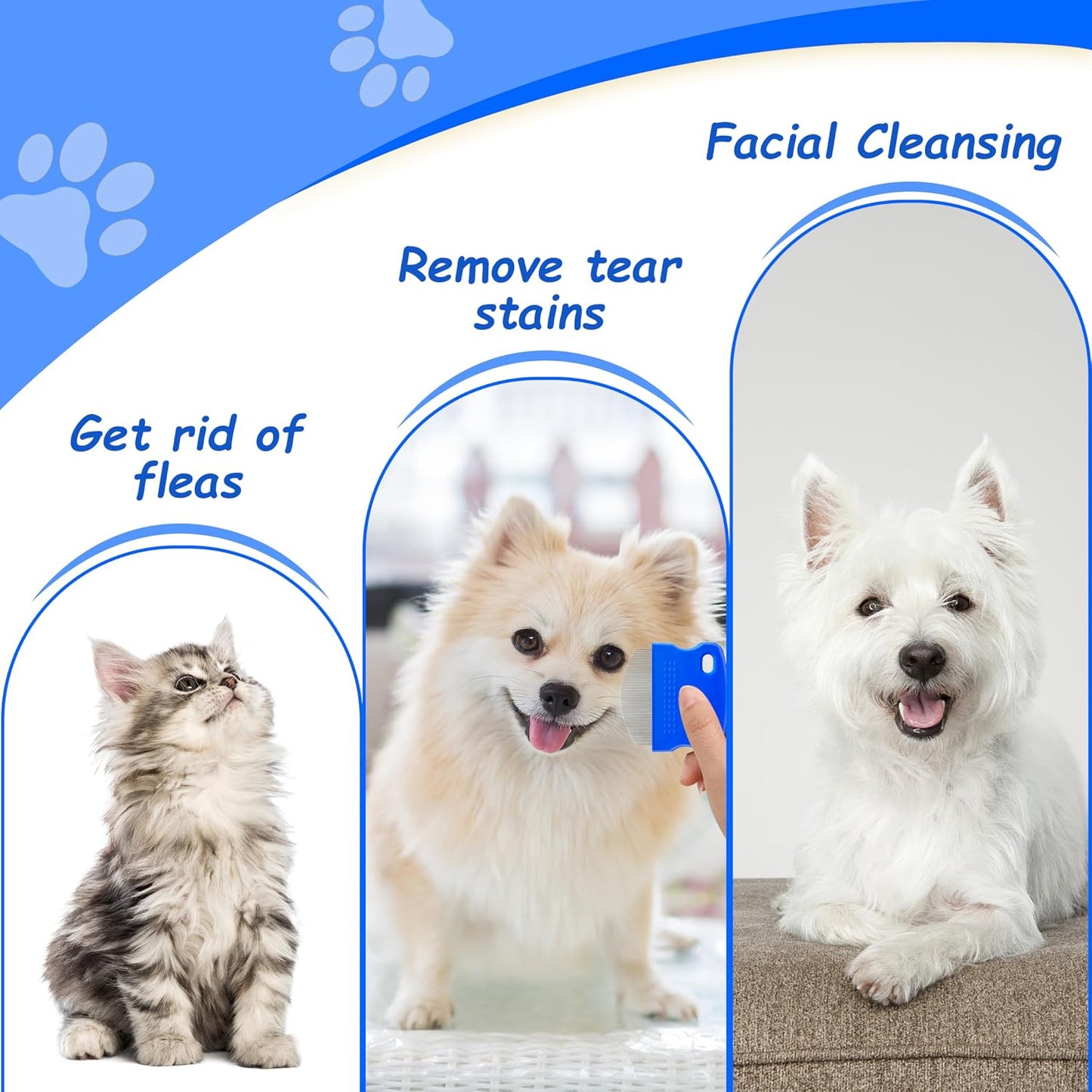 Jigfew pet grooming comb removing eye discharge from dog