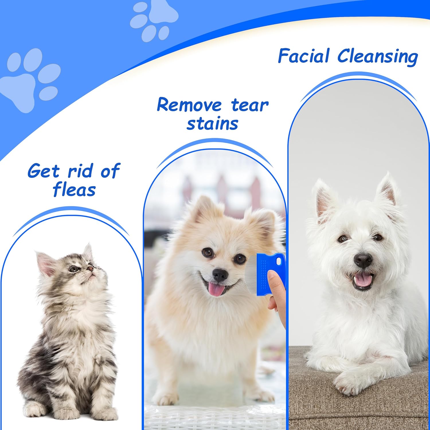 Jigfew pet grooming comb removing eye discharge from dog