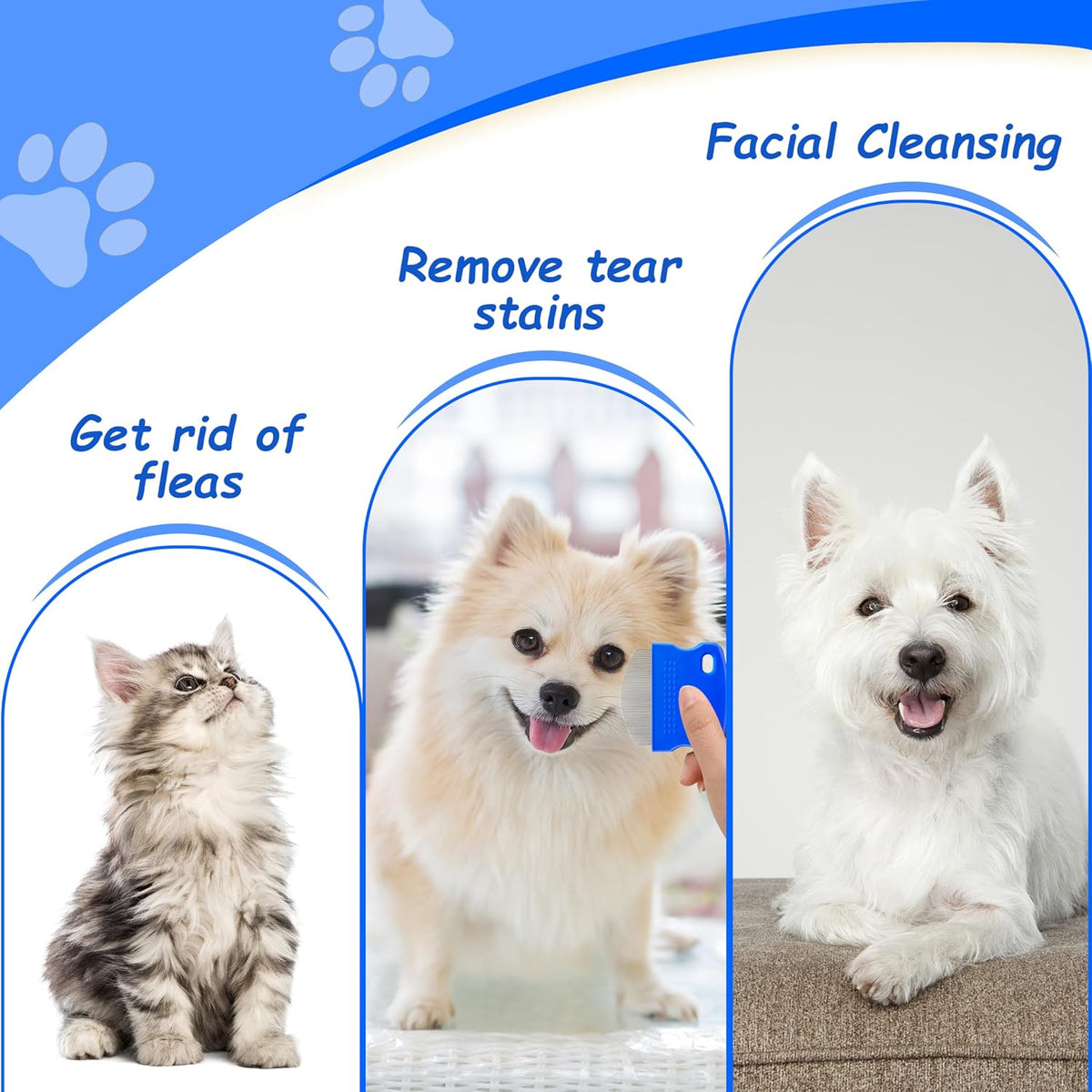 Jigfew pet grooming comb removing eye discharge from dog