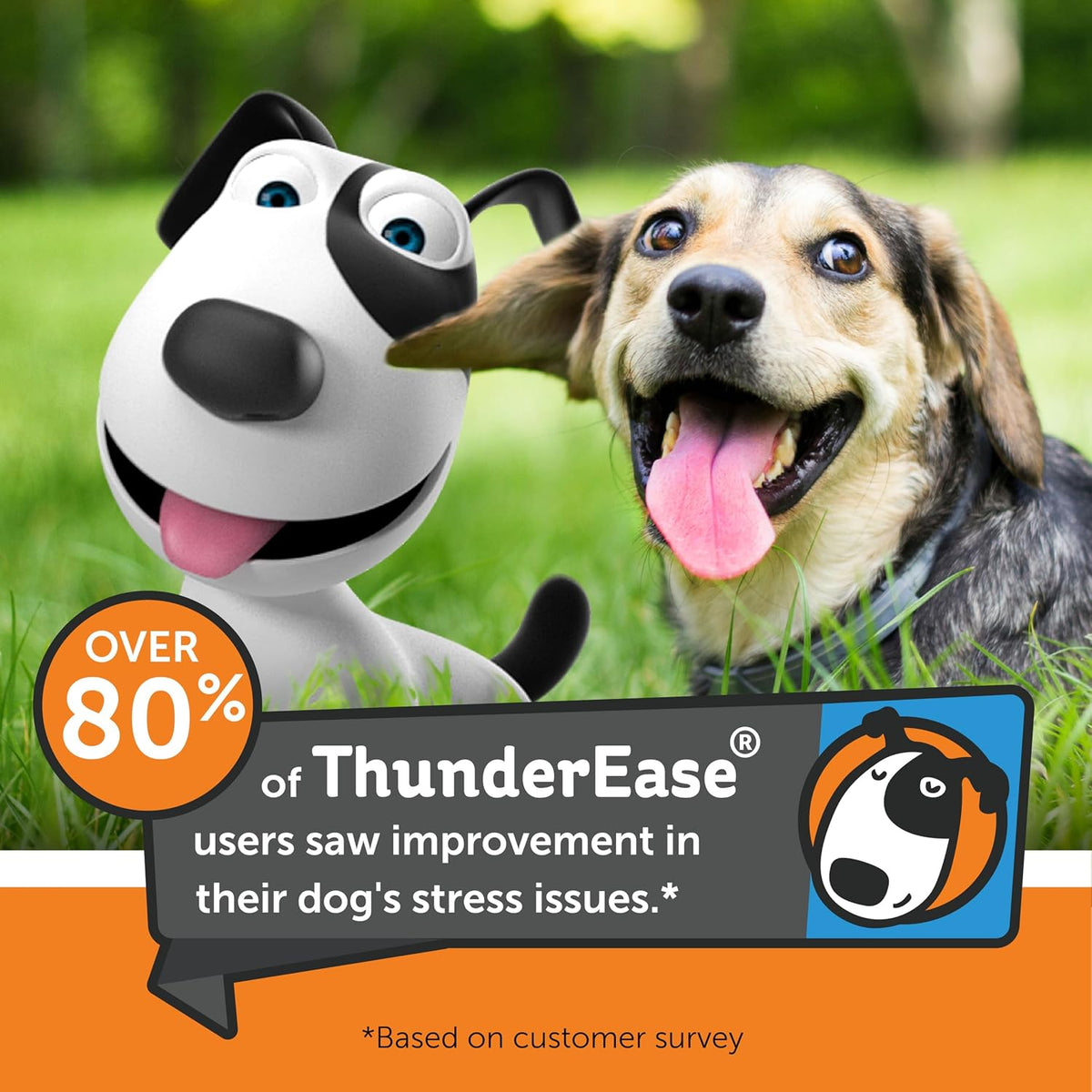 Sixty milliliter bottle of ThunderEase pheromone spray powered by ADAPTIL for dogs