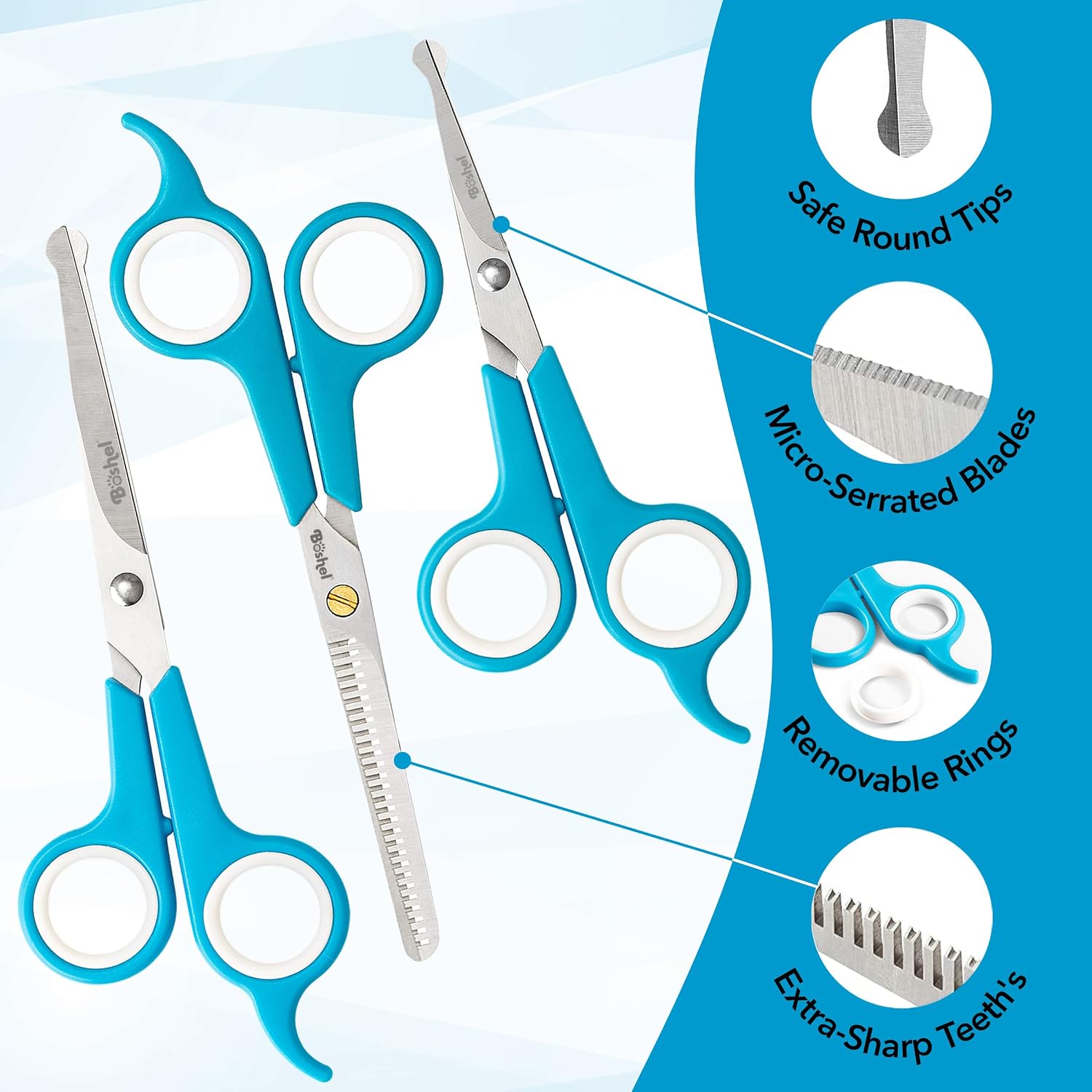 Boshel seven inch straight dog grooming scissor for trimming body hair safely.