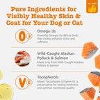 Zesty Paws Wild Alaskan Omega-3 Blend 8.5 Ounces packaging close up showing skin and coat benefits