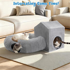 Pawaboo multi cat activity center with hanging plush toy ball entrance