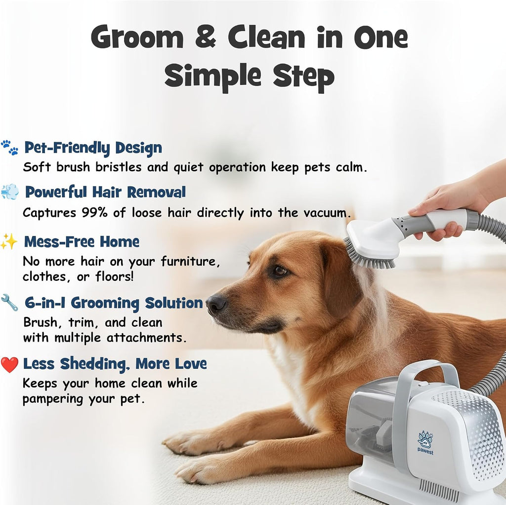 Pawsest all in one pet grooming kit showing the deshedding tool and slicker brush