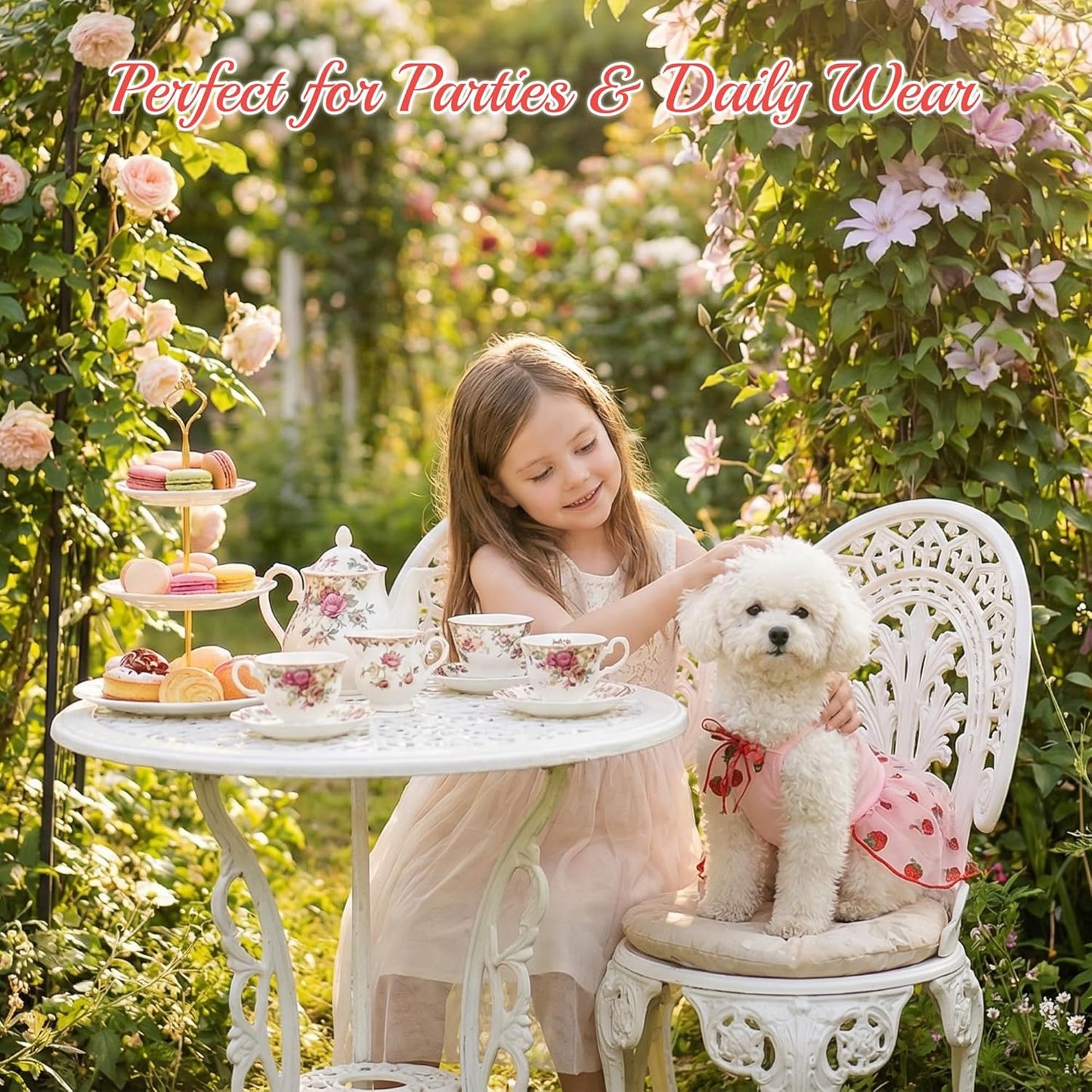 BAOBICUTE authentic imported pink strawberry dress on small puppy model