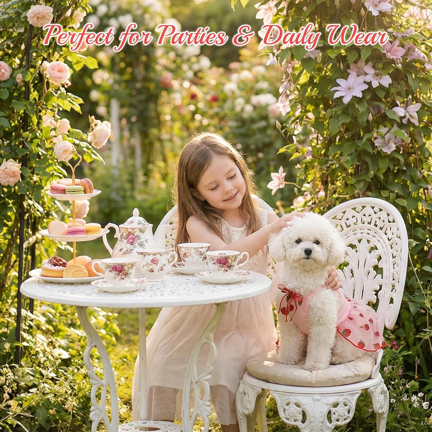 BAOBICUTE authentic imported pink strawberry dress on small puppy model
