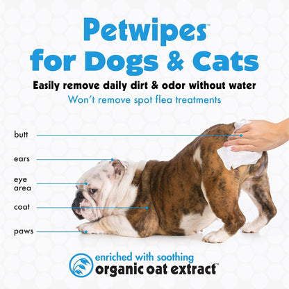 Petkin waterless pet cleaning wipes with organic oat extract and aloe vera