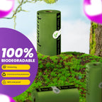 Premium unscented green dog poop bags being pulled from holder
