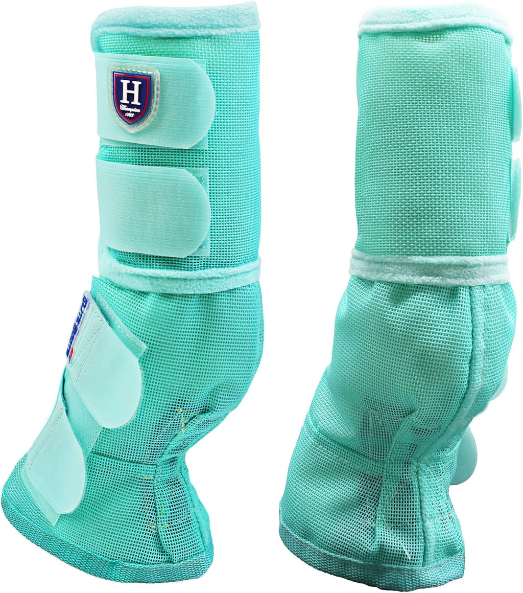 Harrison Howard Horse Fly Boots Perfect Contoured Fit Leg Guards Dense Mesh Boots with Ventilated Comfort Reliable Protection from Summer Elements Set of 4 Mint L - Image 9