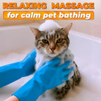 Silicone pet bathing gloves creating rich shampoo lather