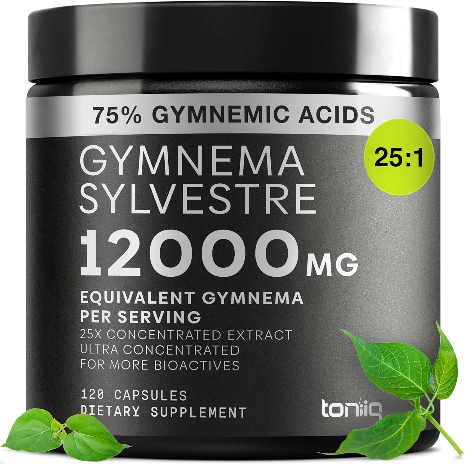 Toniiq Gymnema Sylvestre 500mg 120 vegetarian capsules front bottle view