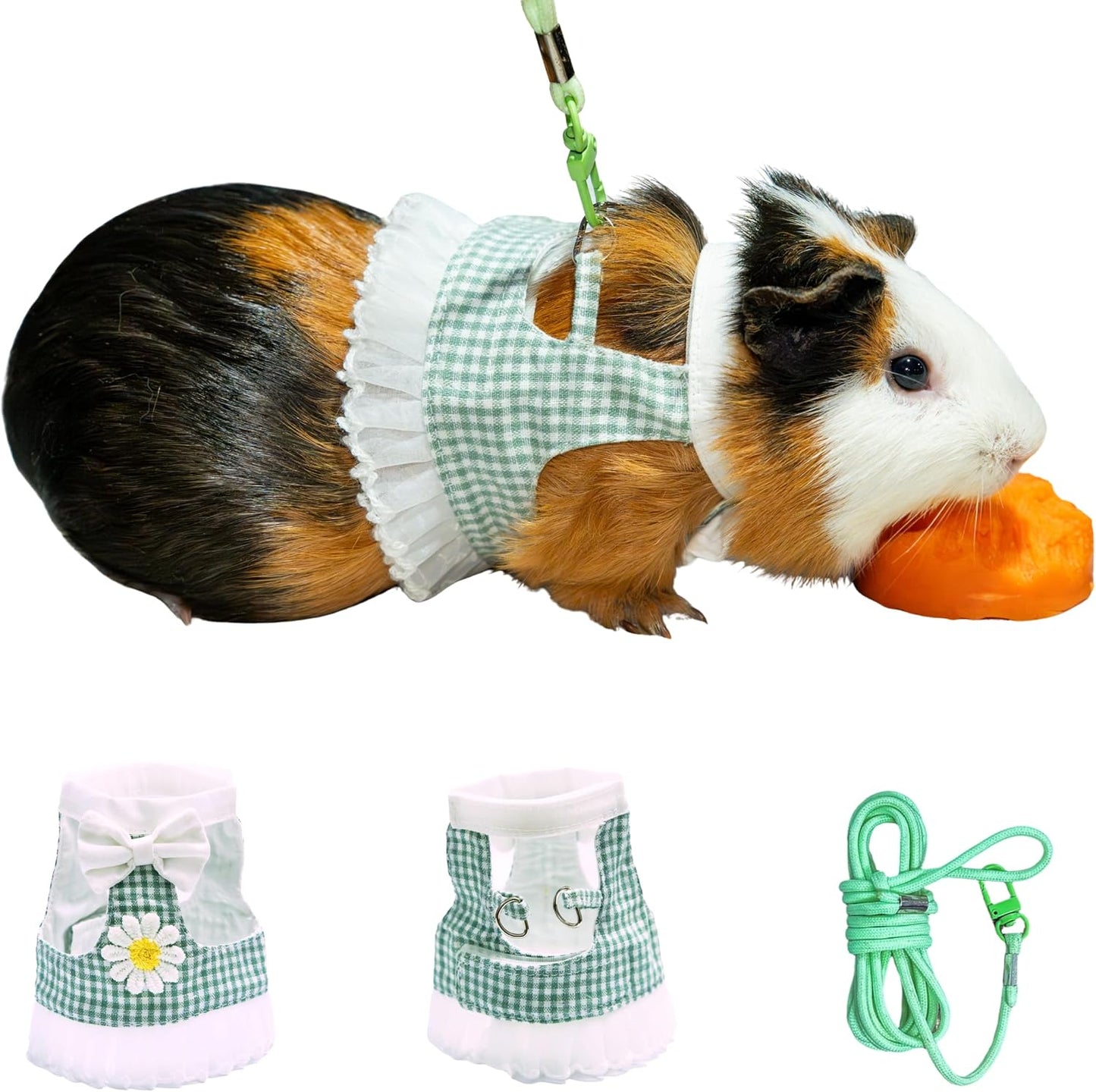 SMOLKITH Guinea Pig Clothes, Cavy Adjustable Green Floral Print Dress with Leash, Small Animal Apparel for Walking, Fits Fancy Rats, Meerkats, Marmot, Chinchillas, Rabbits and More - Image 10