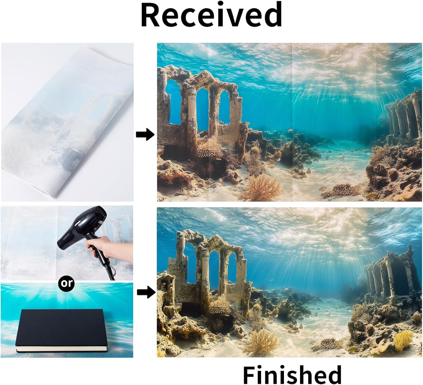 COMSUN fade resistant underwater world backdrop installed on aquarium