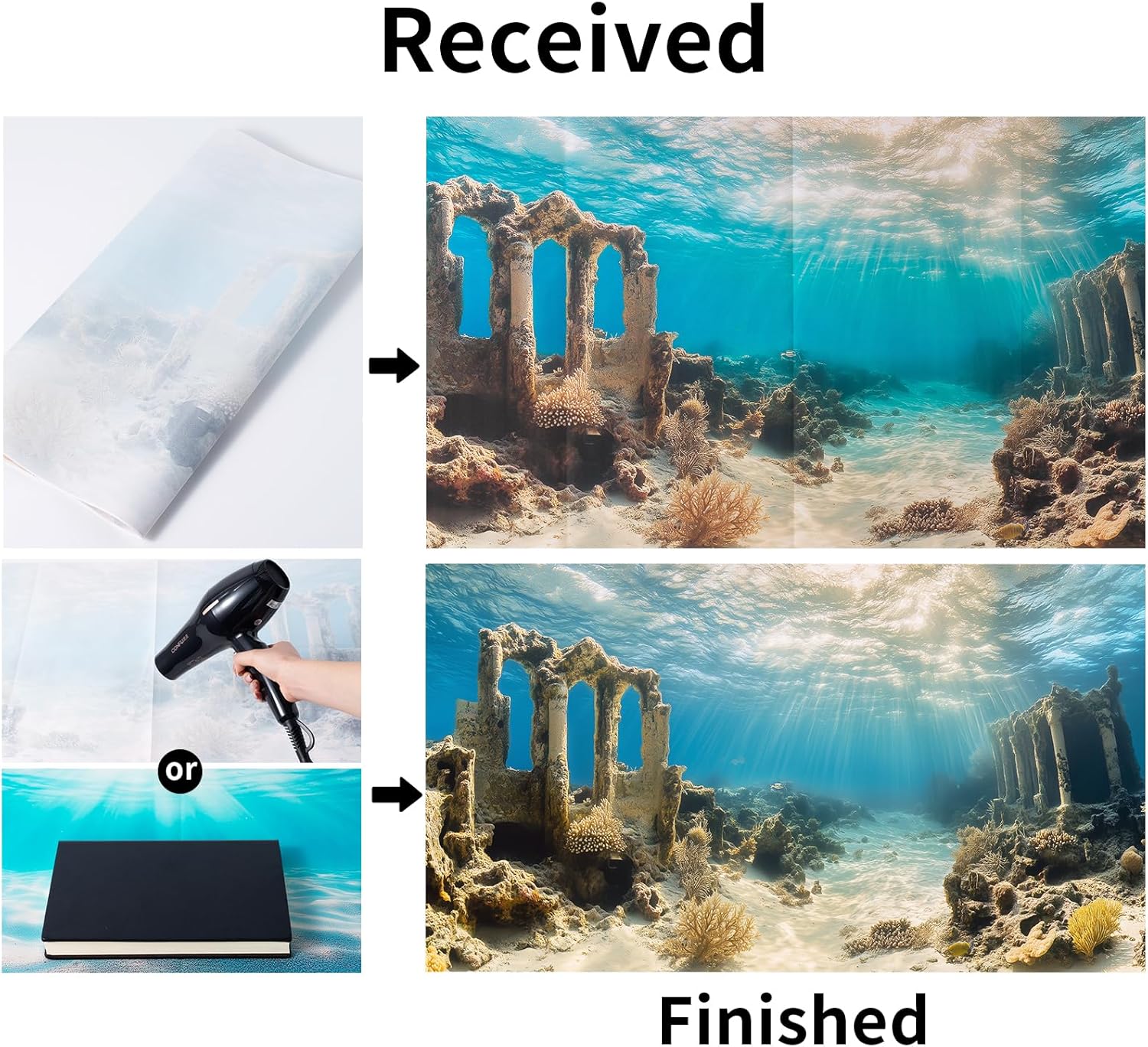 COMSUN fade resistant underwater world backdrop installed on aquarium
