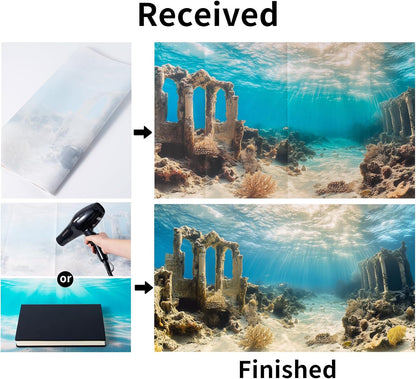 COMSUN fade resistant underwater world backdrop installed on aquarium