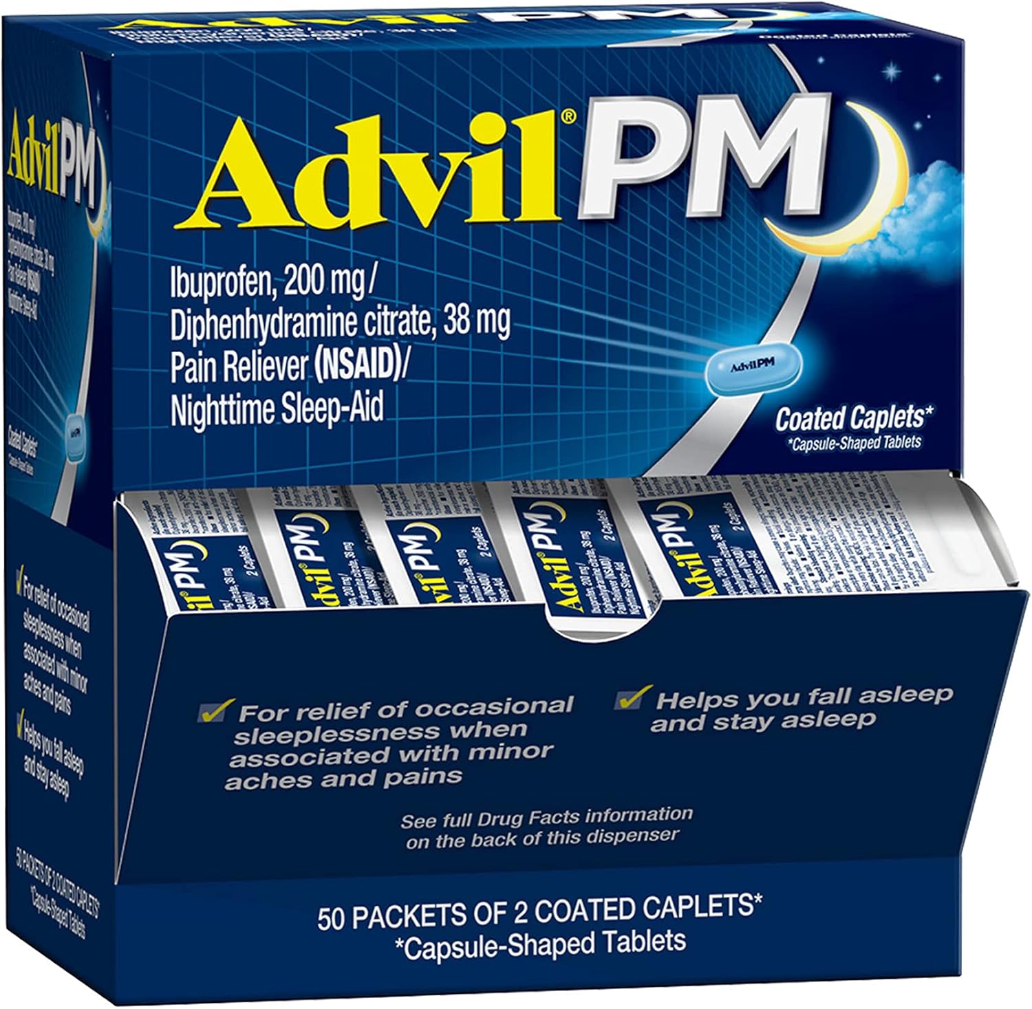 Advil PM Pain Reliever and Nighttime Sleep Aid box front view