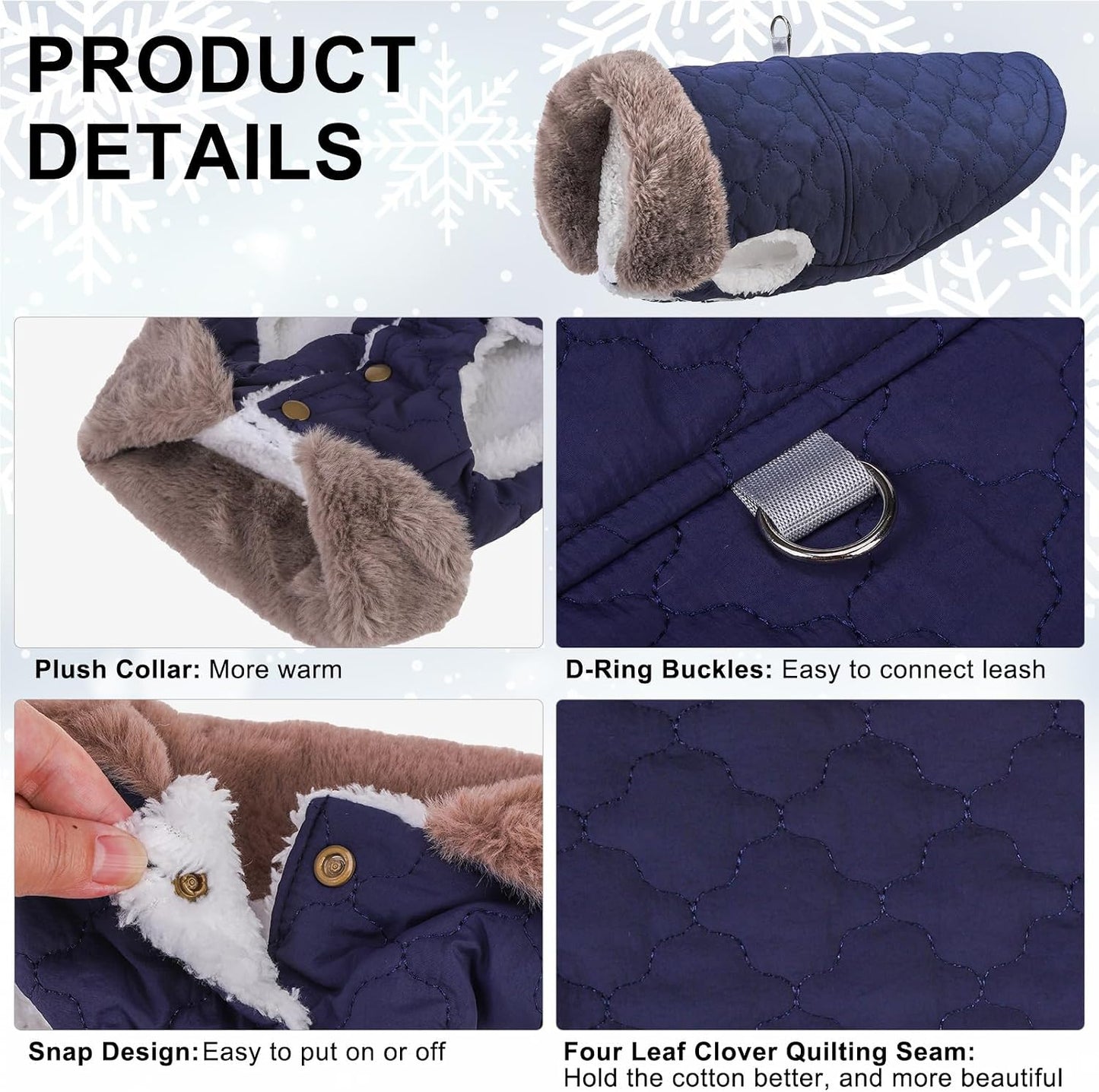 BEAUTYZOO waterproof dog clothes puffer vest showcasing belly snaps closure