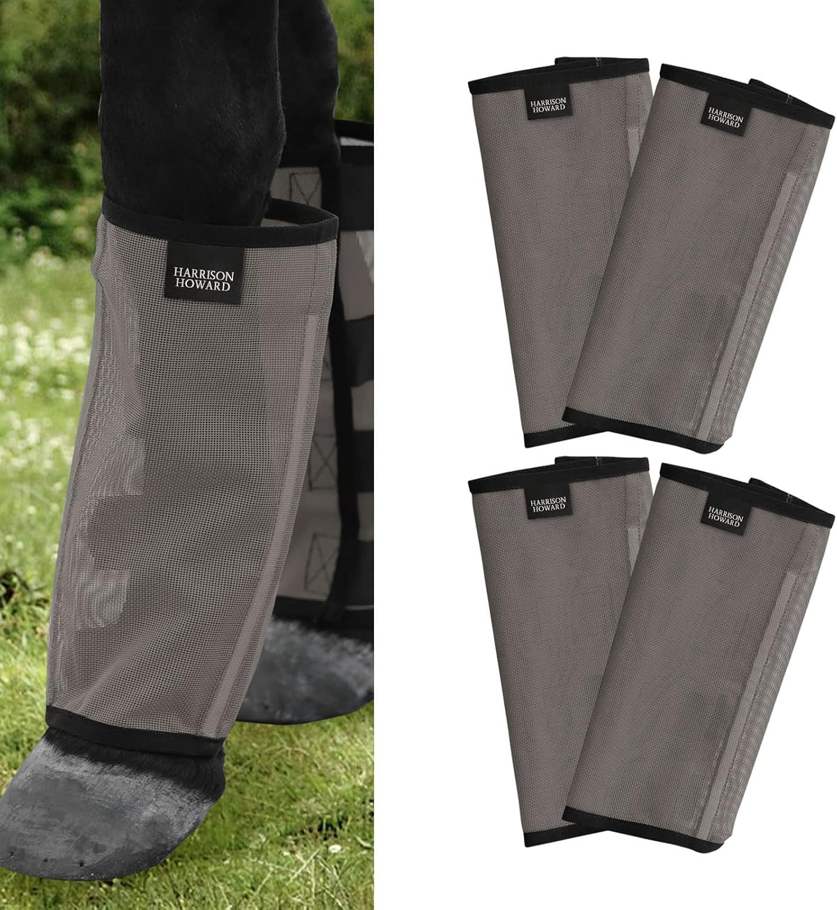 Harrison Howard Loose Fitting Fly Boots UV-Protective Extra Tough Mesh Ventilated Four Fasteners Stay-on Design Protect Horse Legs & Stomp-Reducing Set of 4 Deep Navy Large - Image 10