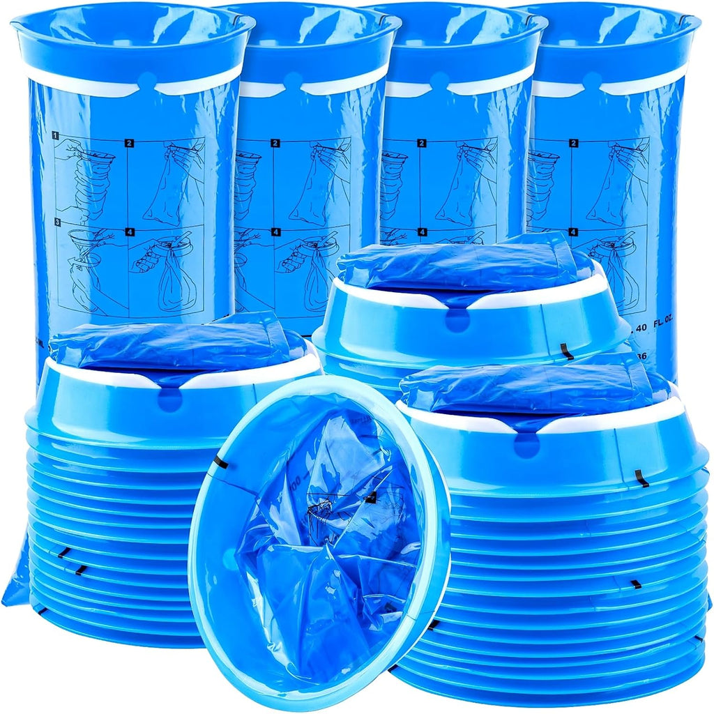 KKEETUR disposable emesis bags 45 pack front view showing the blue leak resistant travel bags