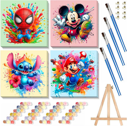 Fuinkqe cartoon paint by numbers kids kit front view of the colorful retail gift box packaging.